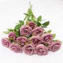 LVEFIT 12pcs Artificial Rose Flower Mauve Rose Flower with Long Stem Silk Roses Bouquet for Wedding Bridal Shower Party Home Decoration