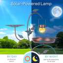 dreamysoul Metal Bird Bath for Outside, Birdbaths Outdoors with Planter and Feeder, Garden Blue Bird Baths with Solar Lights
