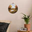 Sufamb Vintage Rustic Fall Round Wall Art Decor, Farmhouse Autumn Landscape Canvas Artwork Framed, Country Fall Wall Hanging Prints Decorations for Home Bedroom Living Room Decor, 10x10 Inches (lake)