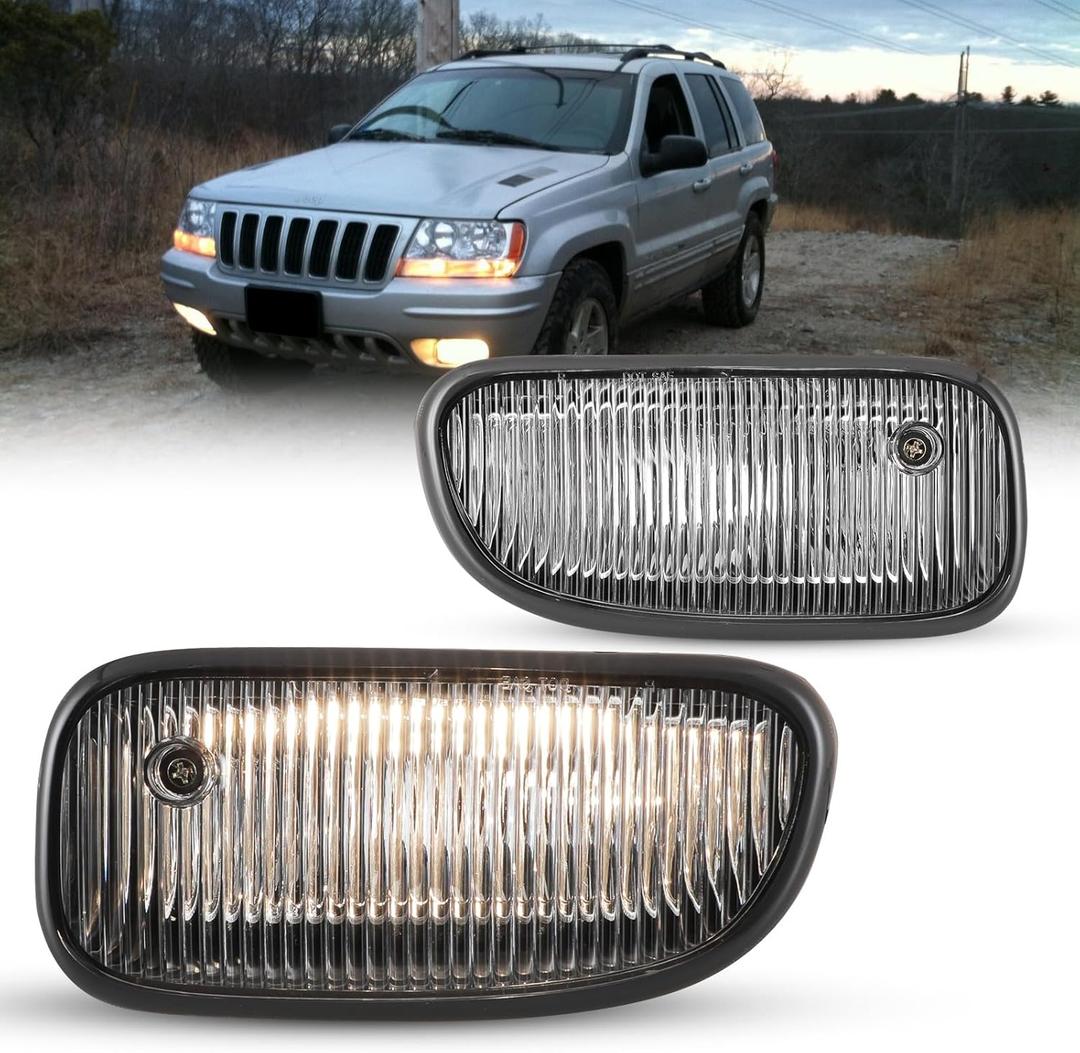 Fog Lights for JEEP Grand Cherokee 1999-2003 with Bulbs H12 12V53W Fog Lamps Replacement- 1 Pair (Clear Lens)
