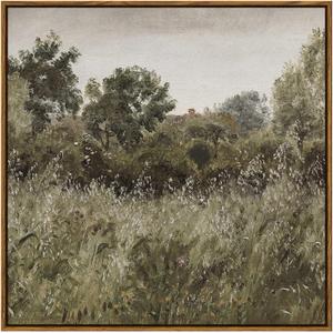 InSimSea Square Framed Canvas Wall Art, Large Decor Field of Oats Grassland Paintings, Nature Scenery Wall Pictures for Bedroom Living Room, Canvas Prints Vintage Country Decor 24"x24"