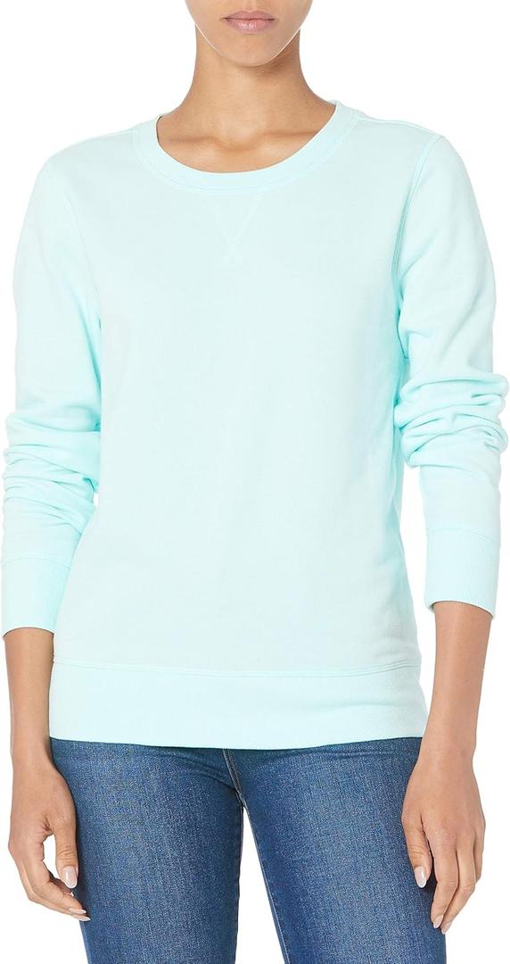 Amazon Essentials Women's Fleece Crewneck Long Sleeve Pullover Sweatshirt, Aqua Blue, Small