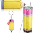 Abbylike 3 Pcs Teacher Appreciation Gifts for Women 20oz Stainless Steel Pencil Glitter Tumbler with Lid Straw Pencil Pouch Keychains Set for End of Year Teacher Gifts