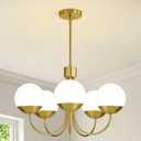 KAISITE Modern Chandelier for Dining Room 5-Light Gold Chandelier Globe Glass Dining Room Light Fixture Over Table Hanging Ceiling Light for Kitchen Bedroom Living Room Foyer