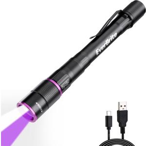 EverBrite Rechargeable Pen Flashlight with UV Light and White Light, 395nm Black Flashlight with Clip, Zoomable 4 Modes with Memory Function, USB C Cable, for Camping, Emergency, Pet Urine Detection