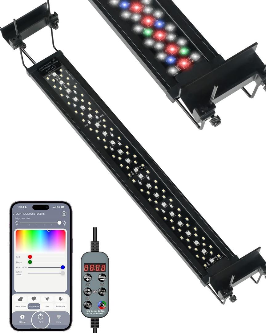 Pawfly Aquarium Light for Plants, 25 W Bluetooth Fish Tank Light, Full Spectrum Aquarium Lights for 24"-30" Fish Tanks, Extendable 24/7 LED Lights with Timer Modes & Adjustable Brightness