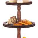 Urban Deco Wooden Tiered Tray 3-Tier Decorative Tray Stand Farmhouse Serving Tray, Round Wooden Cupcake Display Stand with Metal Handle, Brown Tiered Fruits Tray for Home Party Decorations