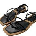 SM New York Flat Black Sandals, Size: 8