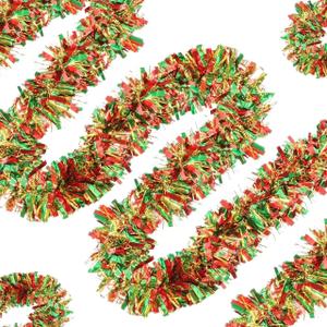 50Ft Christmas Tinsel Garland - Shiny Metallic Tinsel Twist Hanging Garland for Christmas Tree Home Stairs Railing Front Door Mantle Fireplace Indoor Outdoor Holiday Party Decor (Red Green Gold)