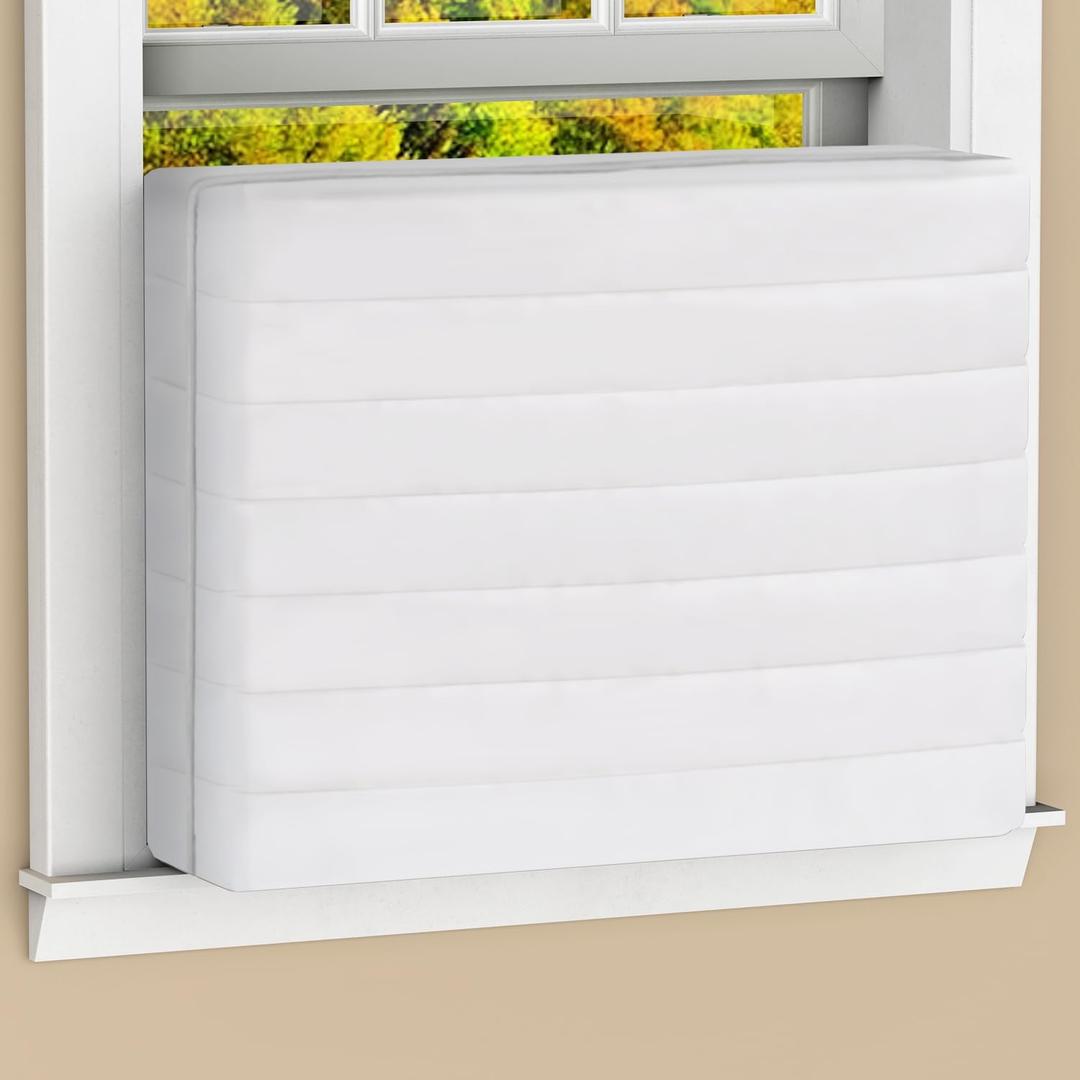 Air Conditioner Cover Indoor, AC Covers for Inside Window AC Unit Cover with Reinforced Elastic String, Double Insulation, 28"x20"x3.5" Cream White