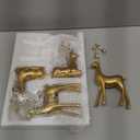 Thyle 4 Pcs Christmas Reindeer Decor Small Resin Standing Sitting Deer Figurine Mini Reindeer Christmas Table Decoration for Home Indoor Xmas Holiday Small Statue Rustic Table Decor(Gold)