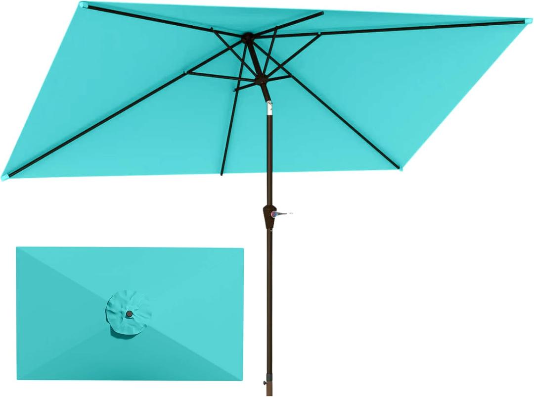 6.5'x10' Rectangular Patio Outdoor Umbrella,Large Coverage with Push-Button Tilt & UV Protection,Sturdy Ribs for Deck,Lawn,Pool,Backyard