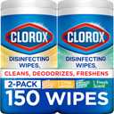 Clorox Disinfecting Cleaning Wipes for Spring Cleaning & Allergy Season, Bleach Free, Fresh Scent and Crisp Lemon, 75 Count Each, Pack of 2