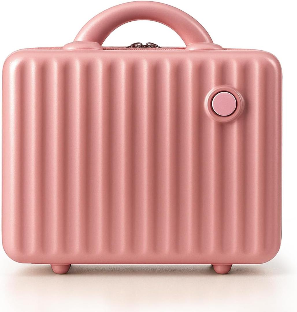 JZRTravel 13 Inch Makeup Train Cosmetic Case Hard Shell ABS Portable Mini Suitcase for Hand Luggage w Elastic Straps Organizer Makeup Toiletry, Gift for Her Women