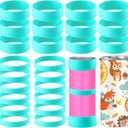 Yoande 24 Pcs Silicone Bands for Sublimation Cups Silicone Bands 2 Size Elastic Heat Resistant Thick Ring Rubber Bands Holder Tumbler Printing Band for Wrapping Cup Prevent Ghosting DIY Craft (Blue)