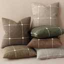 Foindtower Pack of 2 Decorative Faux Linen Jacquard Check Throw Pillow Covers Farmhouse Cushion Cover with Grid Textured Accent Pillowcase for Couch Sofa Living Room Home Decor,16×16 Inch,Cocoa Brown