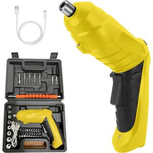 Rechargeable Electric Screwdriver Portable Set, 3.6V with 47pcs Cordless Accessories, Dual Position Handle and LED Headlight (Yellow) Rechargeable Electric Screwdriver Portable Set, 3.6V with 47pcs Cordless Accessories, Dual Position Handle and LED Headlight (Yellow)
