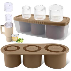 Tcamp Tumbler Ice Mold, Ice Cube Tray With Lid and Bin for 30-40 oz Tumbler Cup, Silicone Ice Cube Molds for Chilling Cocktails, Whiskey, Drinks, Coffee, Tea, Ice Maker (Brown)