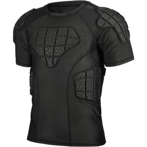 Padded Football Shirt Padded Compression Shirt Football Rib Protectors Undershirt Padded for Rugby Lacrosse Baseball (Medium, Black)