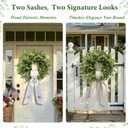 26 Inch Large Boxwood Wreaths for Front Door, Spring & Summer Artificial Wreath with Patriotic & Burlap Sash, Faux Greenery Year-Round Farmhouse Wedding Porch Window, Indoor Outdoor Decor