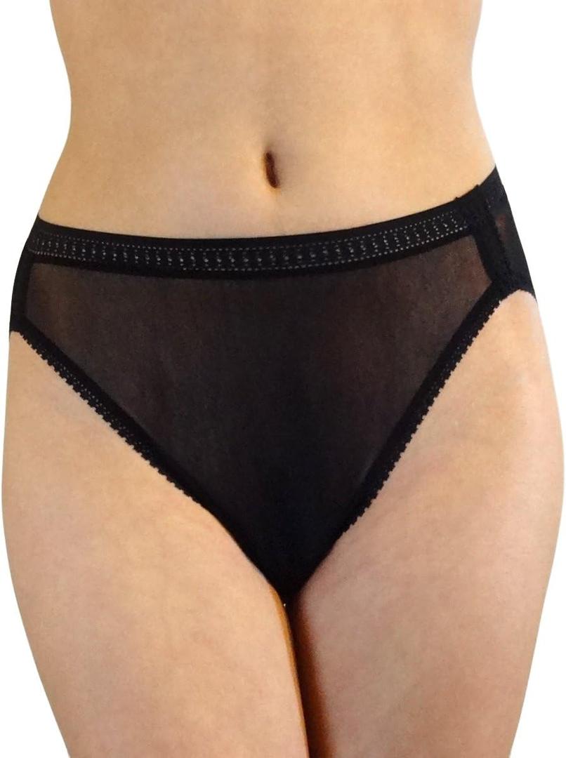 On Gossamer Women's Gossamer Mesh Hi-Cut Brief Panty,Black, Extra -Large