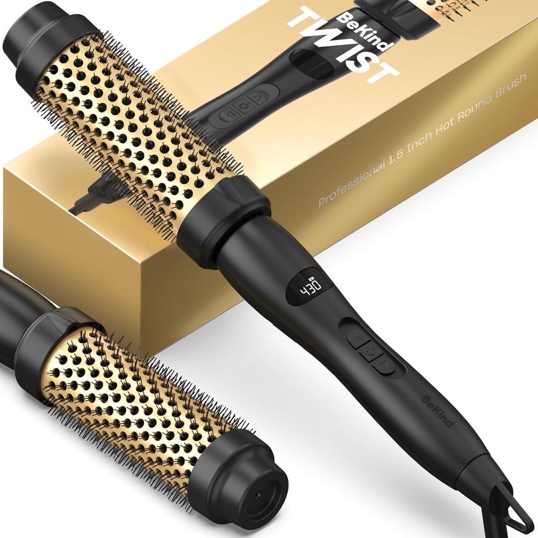 Upgraded Thermal Brush by BeKind Twist Pro - 1.5 Inch Versatile Heated Round, Effortless Curling Hair Styling Tools, Negative Ion Blow Out Hot Round Brush, 20s Fast Heats (Black, Large)