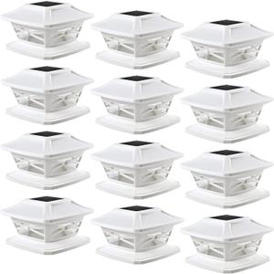 Davinci Lighting Flexfit Solar Outdoor Post Cap Lights - Includes Bases for 4x4 5x5 6x6 Wooden Posts - Bright LED Light - Pearl White (12 Pack)