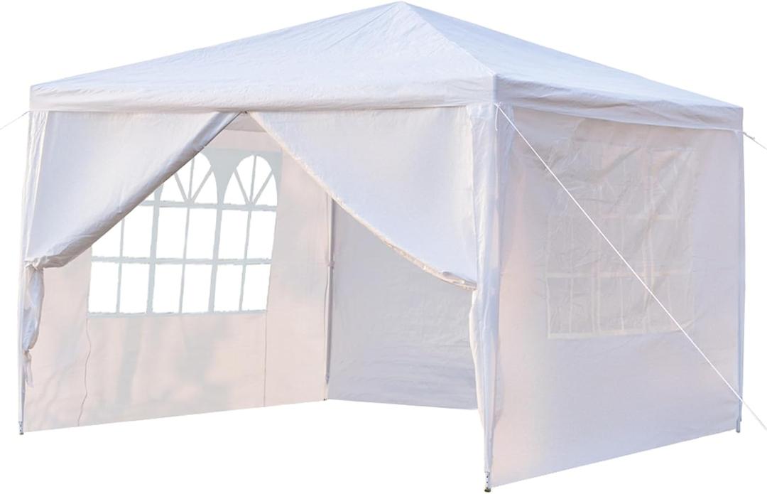 10x10 Outdoor Canopy Tent, Portable Waterproof Party Tent with 4 Sidewalls, Heavy Duty Outdoor Canopy for Backyard Parties, Wedding, Camping & Outdoor Events, White