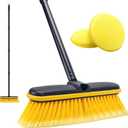 Car Wash Brush with Long Handle, 55'' Vehicles Exterior Washing Supplies, Soft Bristle Scrub Broom for Solar Panel, Boat, RV, Truck, Deck Cleaning, 2 Wax Applicator Pads Included