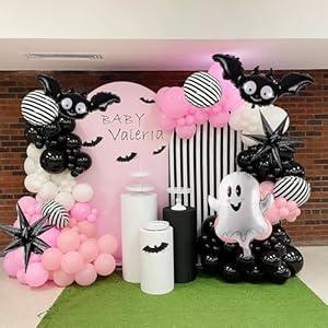 Pink Halloween Balloon Garland Arch Kit Black Orange With Bat Ghost Mylar Foil Balloons For Girl Baby Shower Happy Boo Day Spooky One 1st Birthday Decorations