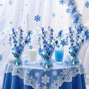 2 Pack Winter Wonderland Snowflake Table Decoration Metallic Blue White Glitter Foil Spray Tabletop Centerpieces for Winter Christmas Xmas Frozen Birthday Wedding Baby Party Supplies Decor