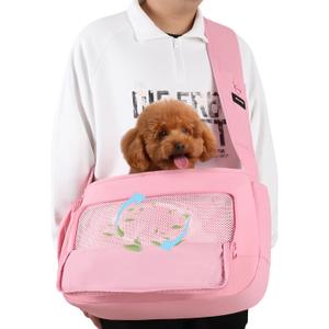 Dog Sling Carrier for Small Medium Dogs & Cats, Fits 718lbs, Soft Puffy Lightweight Pet Sling Carrier with Adjustable Padded Strap and Storage Pocket, Hands-Free for Travel, Hiking & Outdoor Pink