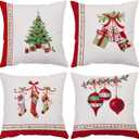 YeeJu Set of 4 Merry Christmas Decorative Throw Pillow Covers Winter Holiday Xmas Velvet Pillow Cases Christmas Trees Socks Cushion Covers Outdoor Sofa and Home Decor Pillow Protectors 22x22 Inch