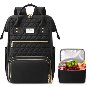 ETRONIK Lunch Backpack for Women, 15.6 inch Laptop Backpack, Teacher Nurse Work Backpack with Cooler Bag Insulated Laptop bag Gifts for Women Men, Black