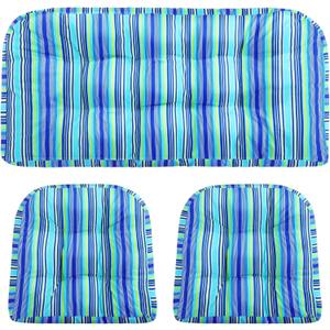 3 Pcs Wicker Chair Outdoor Cushion for Furniture, 1 Loveseat Seat and 2 U-Shape Cushion for Patio Furniture (Blue Stripes), 44 x 19 x 4 inches