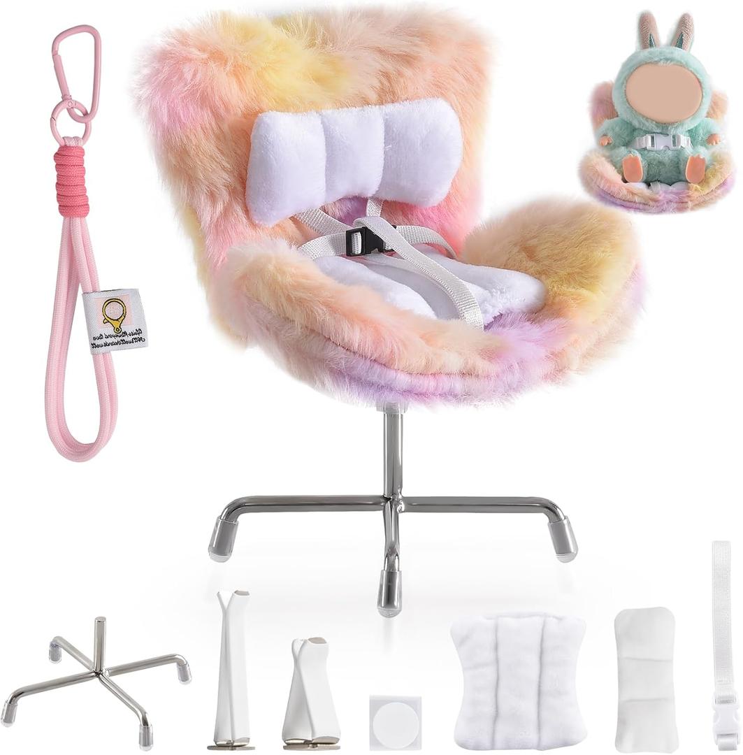 Doll Car Seat Compatible with Bubudoll, Small Seat for 10-17cm Blind Box Toys, Including Air Vent Clip, Desktop Stand, Adjustable Safety Strap, Airflow-Friendly Design, Ideal Car Decor Gifts