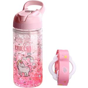 Unicorn Water Bottles for Girls, Cute Unicorn Cup with Straw for Kids, Boys, Safety Lock, BPA-Free, Outdoor Pink Water Bottle with Lanyard,13.5oz Bottle for Sport, School, Travel
