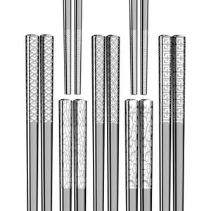 Metal Chopsticks Reusable 18/8 stainless steel Chopsticks 5 Pairs Modern Style Dishwasher Safe Lightweight Non-Slip Chop Sticks 9 1/4 Inches Present Set