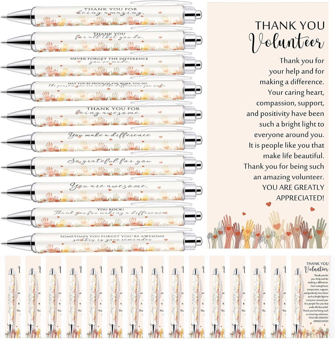 Tondiamo 30 Sets Volunteer Appreciation Gifts 10 Styels Volunteer Ballpoint Pens with Appreciation Cards and Bags Thank You Gift for Social Worker Coworkers Teacher Volunteer