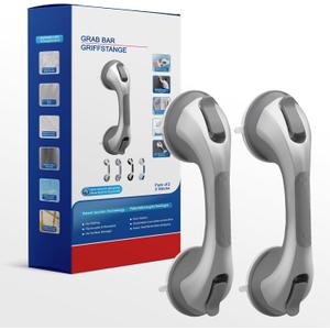 Shower Grab Bars,Suction Shower Handles,2 Pack,12.2",Silver | safety for elderly,seniors,showers,bathtubs&toilet,bathroom grip bar heavy duty rails,no drilling removable waterproof