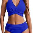 AI'MAGE Womens High Waisted Bikini Sets Tummy Control Bathing Suits Halter Two Piece Swimsuit Modest Bikini 2025 S