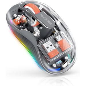 Creative Transparent Wireless Mouse, Dual Bluetooth & 2.4GHz for Multi Device, USB-C Receiver Ideal for MacBook/Laptops, Rechargeable, Silent, Portable, Cool LED, Ergonomic - Grey