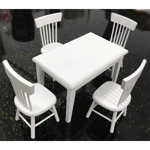 Dollhouse Decoration Accessories, 1:12 Dollhouse Miniature Furniture Wooden White Dining Table Chair Model Set