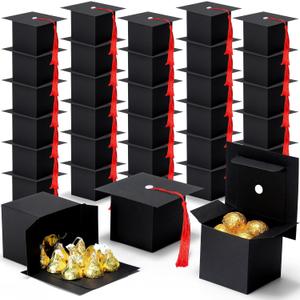 EQOREIIN 120 Pack Graduation Party Favors Candy Boxes, Class of 2026 Graduation Cap Gift Box with Tassel, Grad Treat Boxes for Table Centerpieces Decorations(Black,Red)