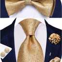 Hi-Tie 5Pcs Mens Solid Color Silk Tie Satin Pretied Bowtie Lapel Pin for Men Handkerchief Cufflink Wedding Gift Box