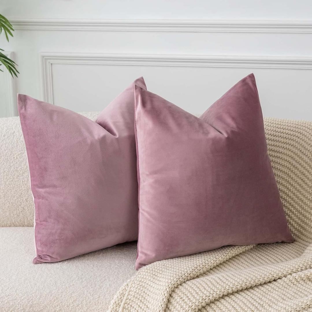 JUSPURBET Decorative Pillow Covers Set of 2 Velvet Throw Pillow Covers 24x24 for Couch Sofa Bed Soft Cushion Covers Cases with Hidden Zipper for Living Room Home Decor,Pink Purple
