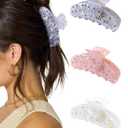 3Pcs Acrylic Hair Claw Clips - Medium Hair Clips Banana Clip for Women with RhinestonesStars Moon pattern