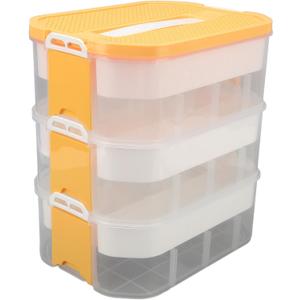 YLSZHYR 3 Layers Compartment Blocks Storage Bin with Lid Transparent Body Stackable Blocks Organizer Bin for Building Blocks Storage Bins Cubes Boxes with Lid Storage Baskets(Yellow)