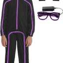 Stick Figure Costume Kids Stickman Jumpsuit with Light up Glasses Halloween Glow in the Dark Outfits for Boys Girls (X-Small/Height:38"-41", Purple)