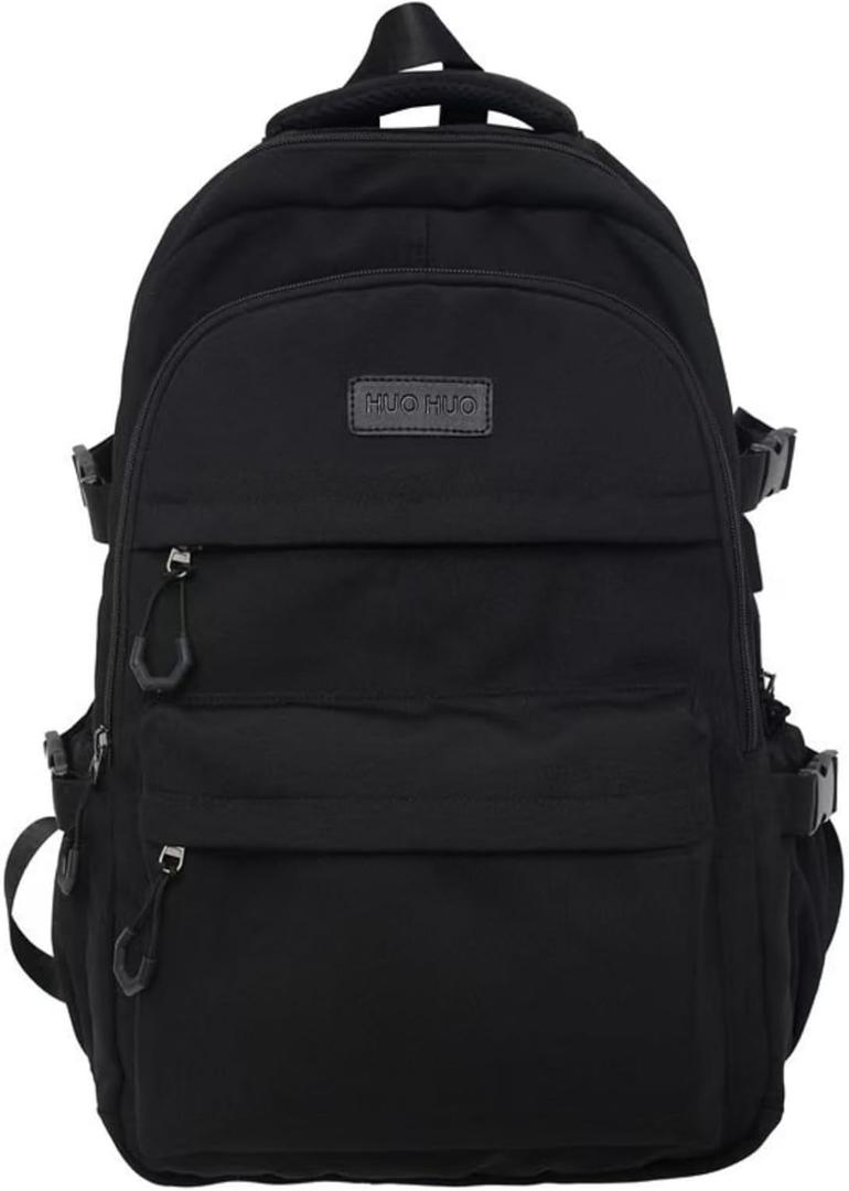 Preppy Backpack for Women Teen Girls Boys Large Laptop Bookbag Casual College Daypack Cute Aesthetic School Supplies (Black)